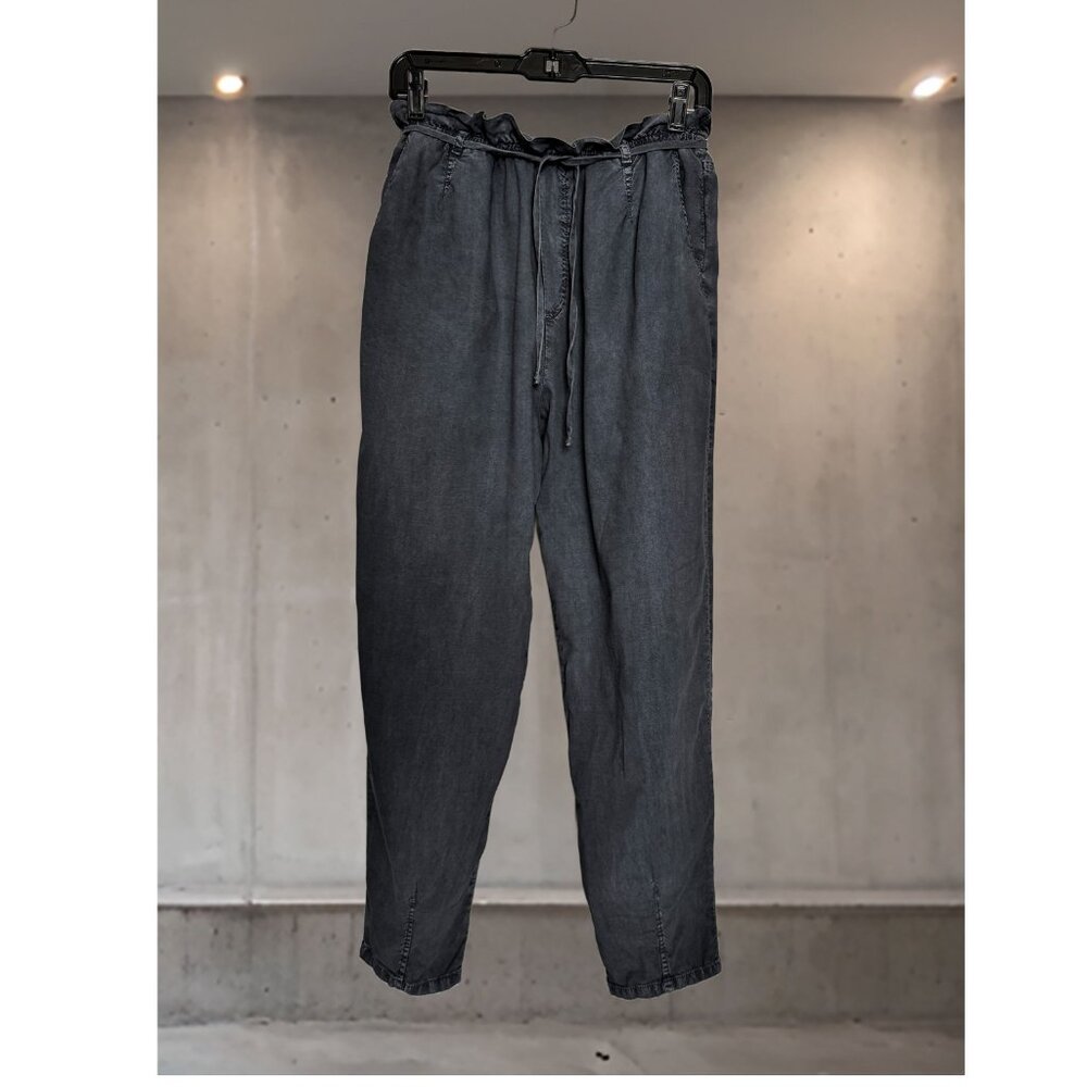 Bella Dahl Tencel Pull-On Drawstring Pants Paperbag Waist Slate Blue-Gray  L